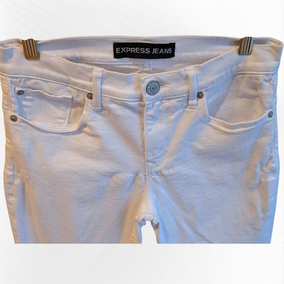 Express White Denim Jeans Legging Mid Rise Stretch Size 4R - Picture 5 of 7